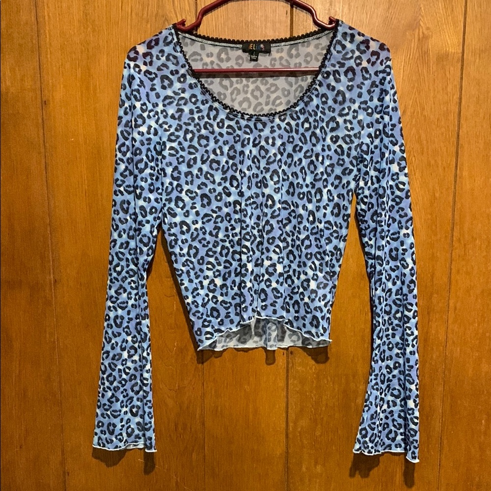 dELiA*s Sheer Blue Cheetah Print Crop Top - Picture 2 of 8